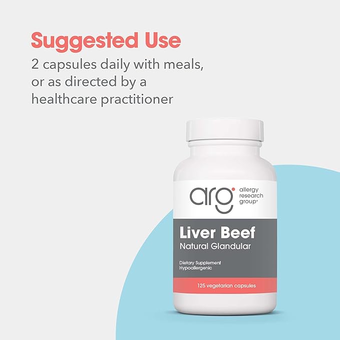 Allergy Research Group Beef Liver Supplement - Liver Function Support, Grass-fed Beef Liver Capsules 1000mg, Glandular Beef Liver Vitamins - 125 Count