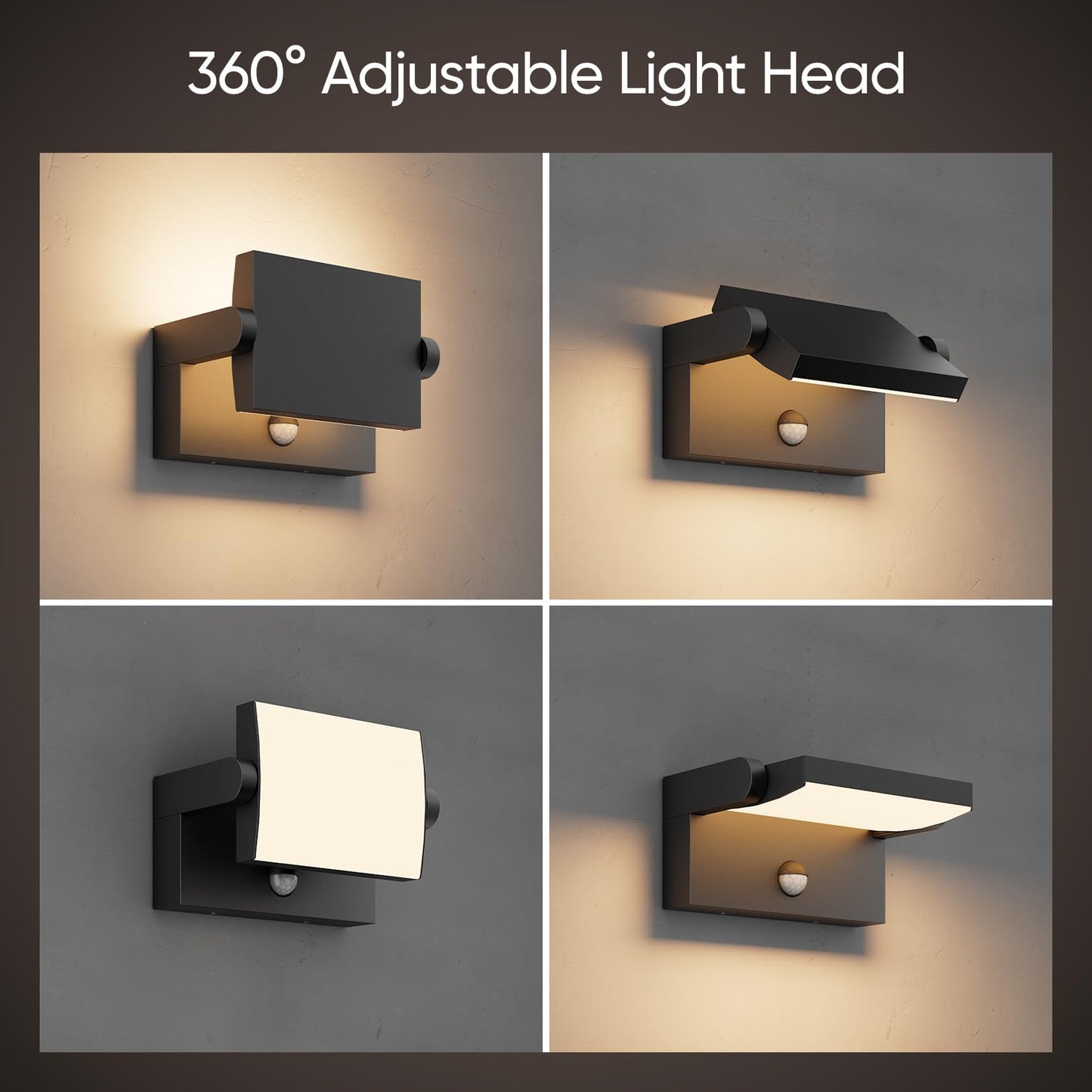 Lundwa 40W Motion Sensor Outdoor Wall Lights  3000K Black Led Light Fixture  Ip65 Waterproof Exterior Porch Light  360  Adjustable Head Flood Wall Lighting For House
