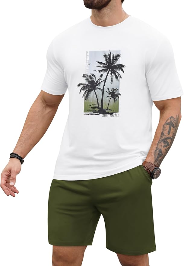 LecGee Men's Hawaiian Short Sleeve Tracksuit Summer T Shirt & Shorts set Aloha Tropical Two Piece Casual Daily Beach