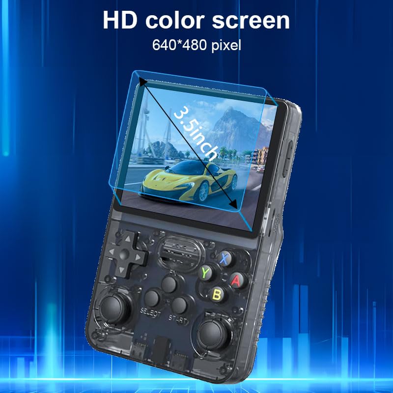 R36S Handheld Game Console, 3.5" IPS Screen Retro Game Emulator with Open Source System, Portable Video Gaming Player with Built in 3000+ Games, 64GB TF Card, Gift for Adults Teens Kids, Black