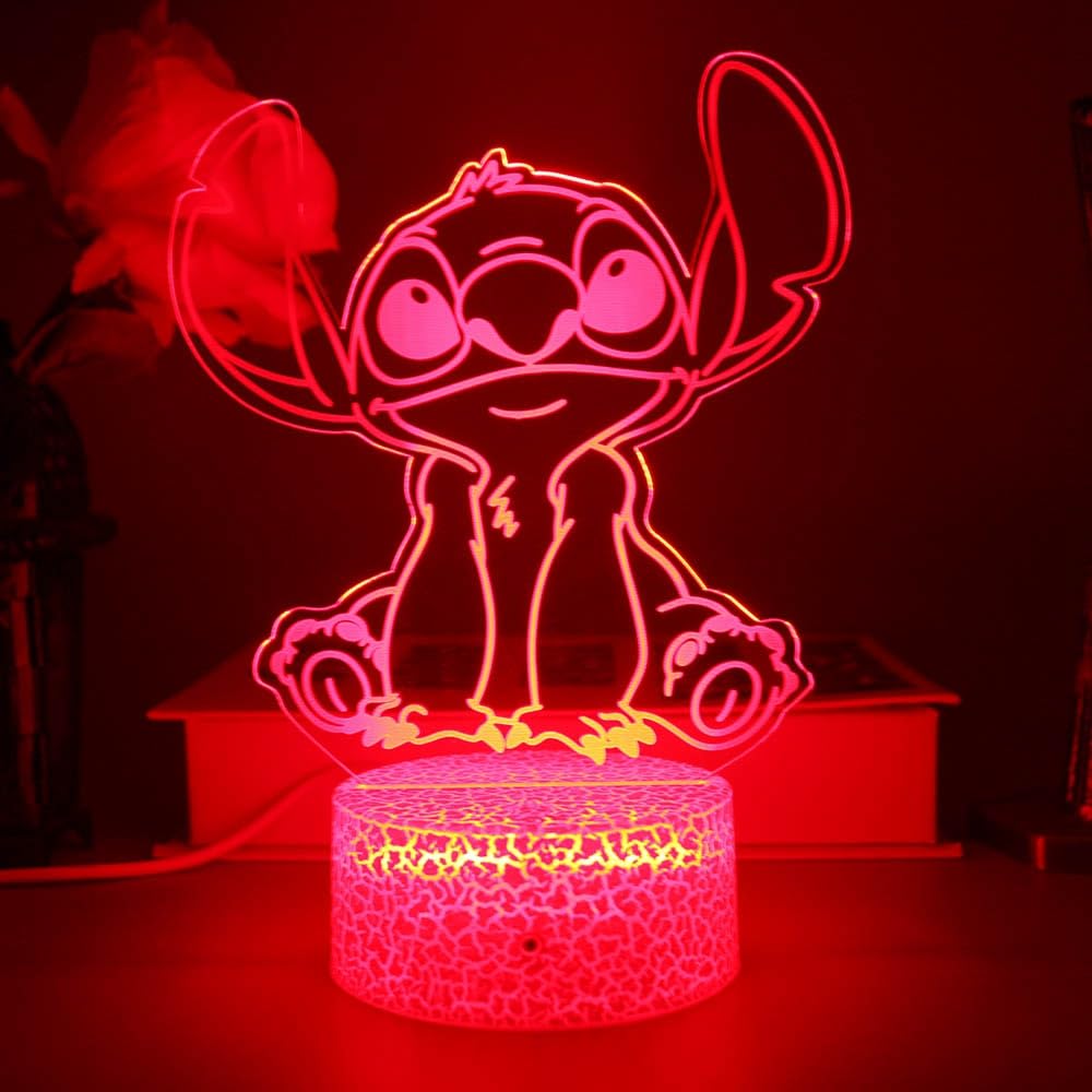 Lilo and Stitch 3D Night Light LED Lamp - 16 Colors, Remote Control, Acrylic, Model ST03