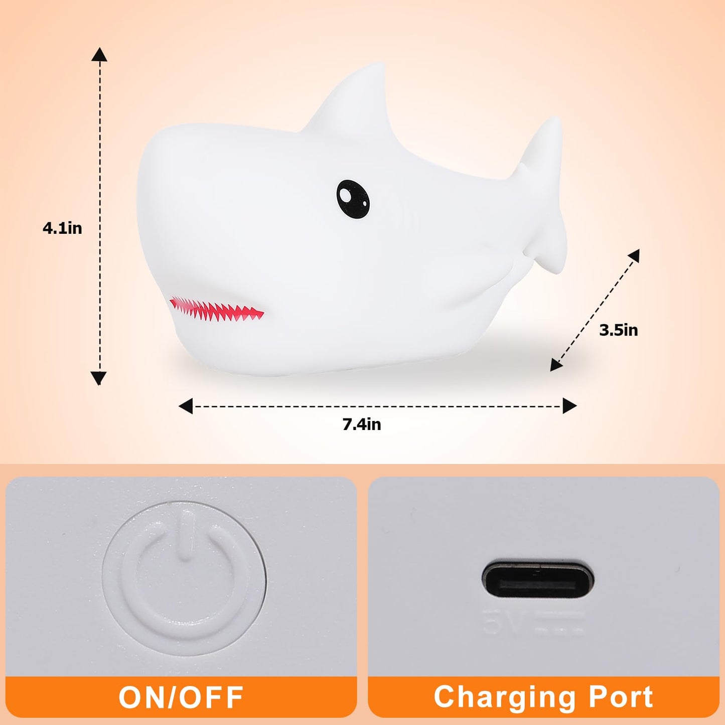 Zklili Remote Shark Night Light  Cute Silicon Night Light For Kids  Nightlight With Remote Portable Recharge Nightlight For Kid Room Funny Gifts Stuff For Boys Girls Baby(Remote Control)