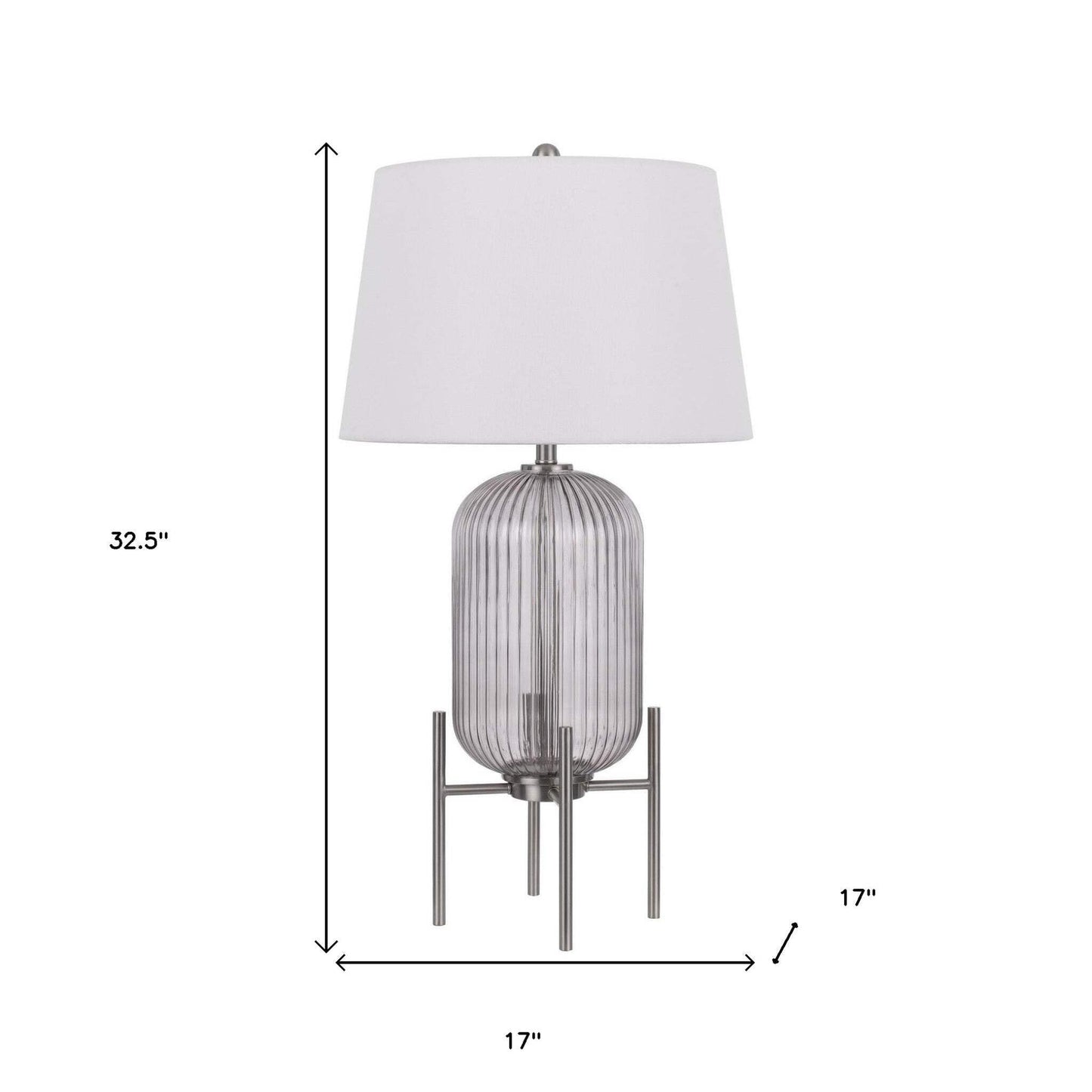 Homeroots 33 In. Nickel Glass Table Lamp With White Empire Shade, Model 524738