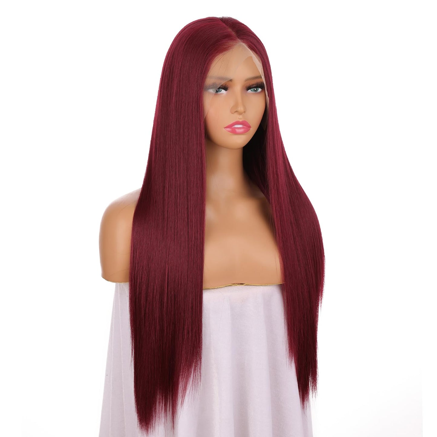 FUHSI 13  6 Purplish Red Wigs White Synthetic Hair Real Natural Wig For Women - Soft & Smooth, Tangle-Free Straight Lace Front W