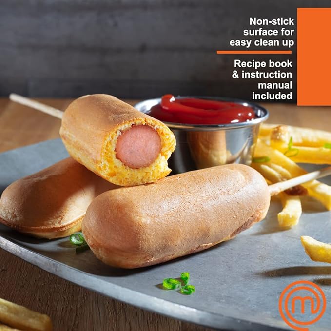 MasterChef Corn Dog Maker w 50 Skewers- Electric Nonstick Kitchen Baker & Recipe Guide- Fryer Machine Makes Hot Dogs, Cheese Mozzarella Sticks, Cake Pops, BBQ, Mini Carnival Food, Fun Christmas Gift