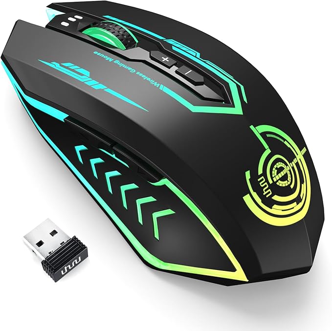 UHURU Wireless Gaming Mouse Up to 12000 DPI, Rechargeable USB-C Wireless Mouse with 7 Buttons 7 Dynamic LED Color Ergonomi...
