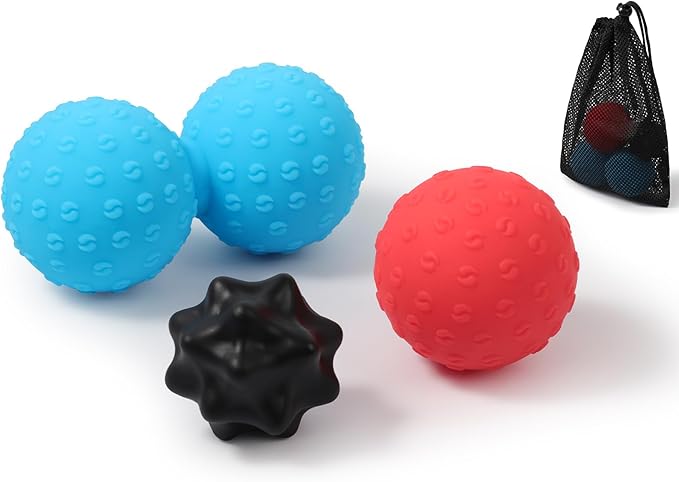 HODEMI Massage Ball Set, 3 Pieces - Spiky, Lacrosse & Peanut Roller for Muscle Knots, Myofascial Trigger Point Release, De...