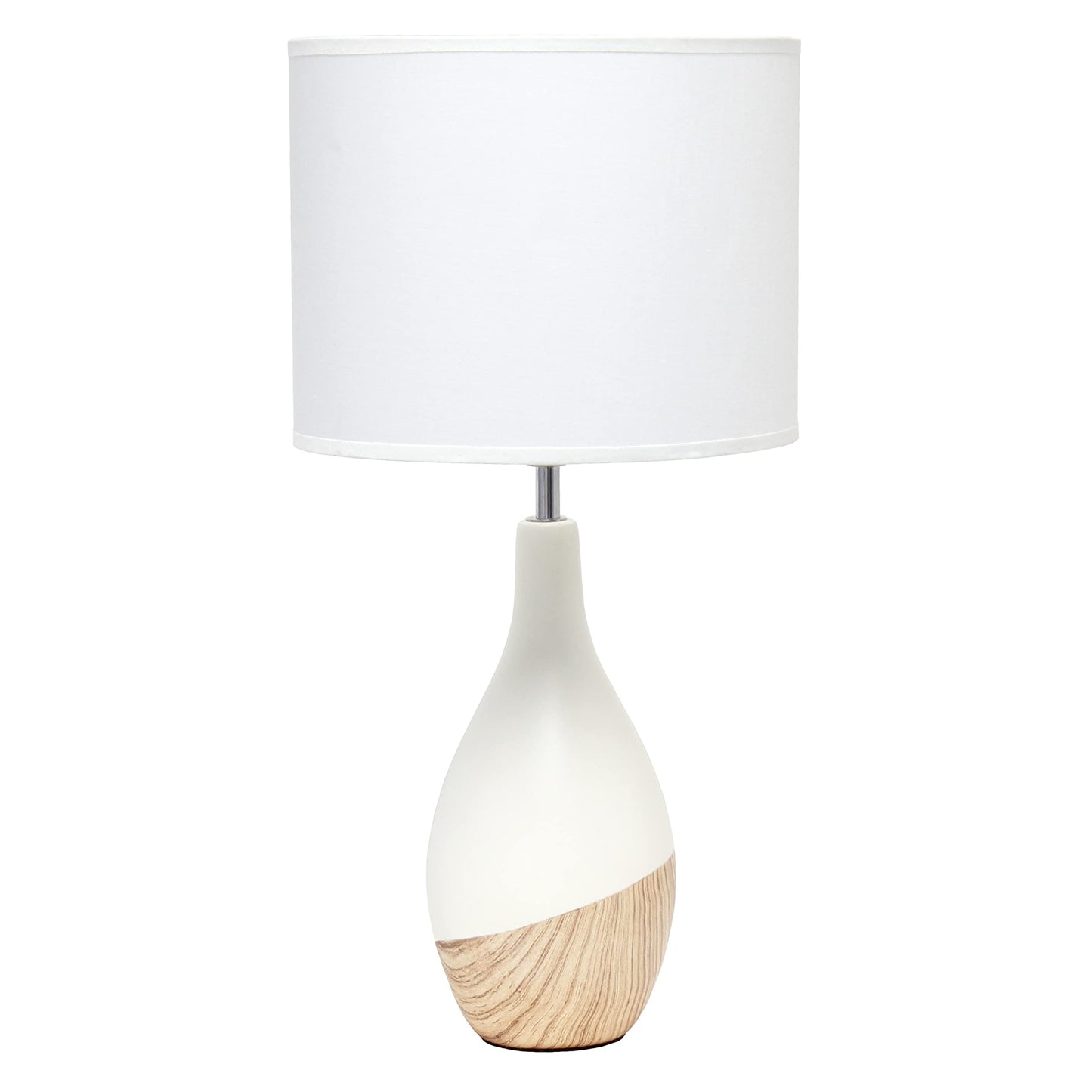 Simple Designs LT1118-LWD Oak Color Bedside Table Lamp, Off White Fabric Shade, 9.45inL x 9.45inW x 19inH