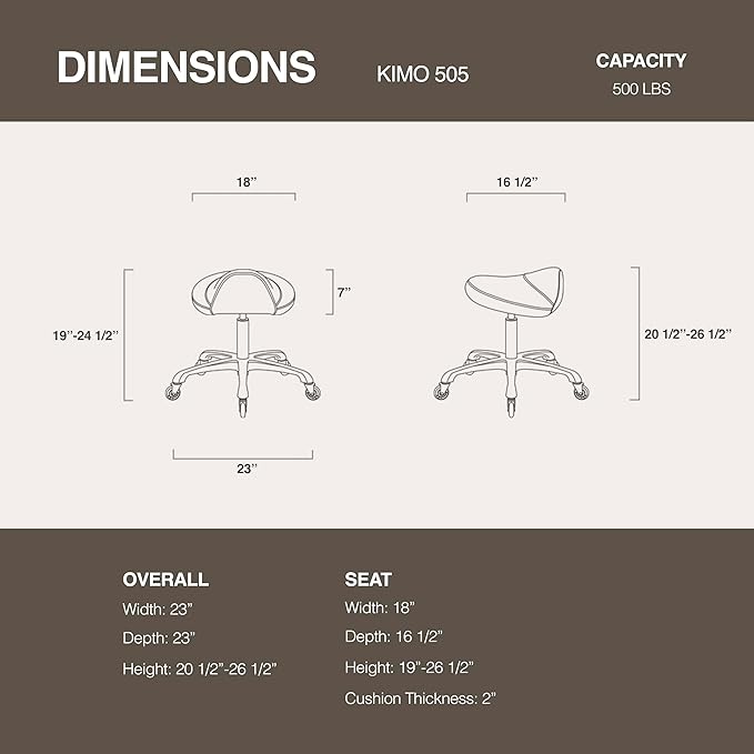 Heavy-Duty Ergonomic Pneumatic Swivel Rolling Saddle Stool with Extra Wide Seat for Hygienic Clinic Spa Massage Home and Office - 505 KIMO (Vanilla)