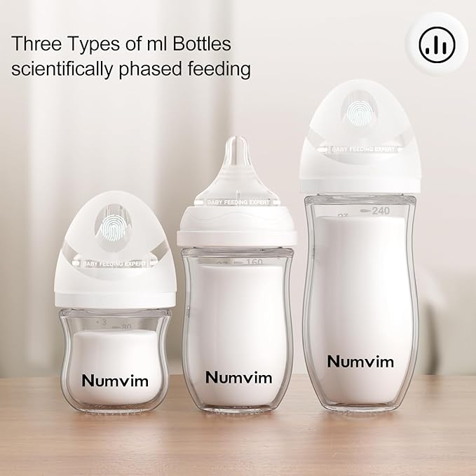 Natural Glass Baby Bottles Gentle & Extra Slow Flow, Newborn Breastfeeding Bottle with Anti Colic Nipple for 0 Months Babies, 3 Packs (Yellow (3 Ounce + 5 Ounce), 1 Count (Pack of 3))