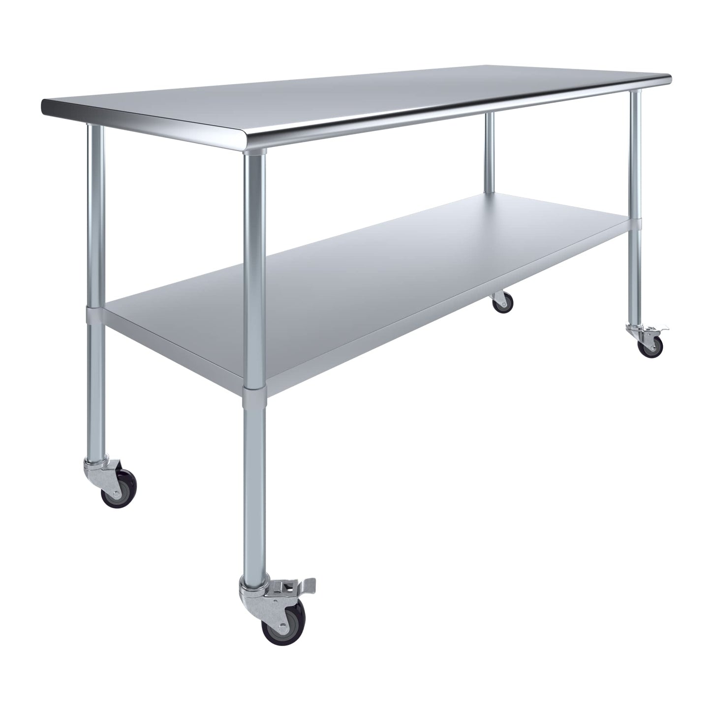 AmGood 30 in. x 72 in. Stainless Steel Work Table with Wheels | Metal Kitchen Food Prep Table | NSF