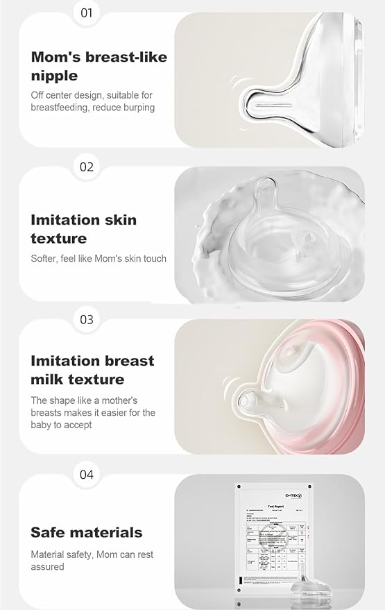 Baby Bottle Nipple, Off- Centered Nipples,100% Silicone,Replacement Baby Bottle Nipple for Babies, Newborn,Preemie 0-3 0-6 6-12 12+ Months 2 Pack (M(3-6 Month))