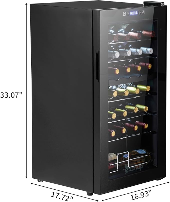 Winado 28-Bottle Dual Zone Compressor Wine Cooler, Freestanding Compact Mini Wine Fridge with Adjustable Temperature, Digital Control & Removable Shelves for Wine Storage
