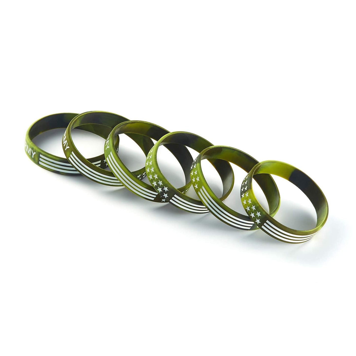 BRANDWINLITE Camouflage Green American Flag Rubber Bracelets Silicone Wristbands for American Patriots,Army Fans and Office Supp