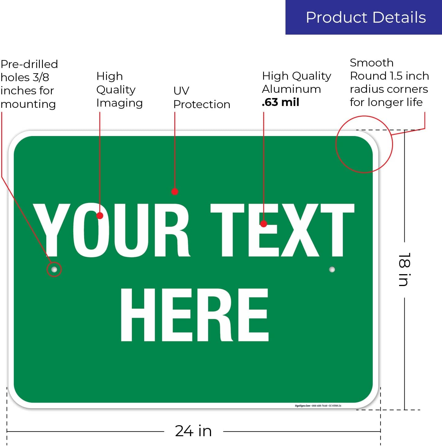 Personalized Custom Green Background Customize for Office, Business, Workplace, Home, Airbnb, Delivery Sign, 18x24 Inches, Rust Free .063 Aluminum, Fade Resistant, Made in USA by Sigo Signs