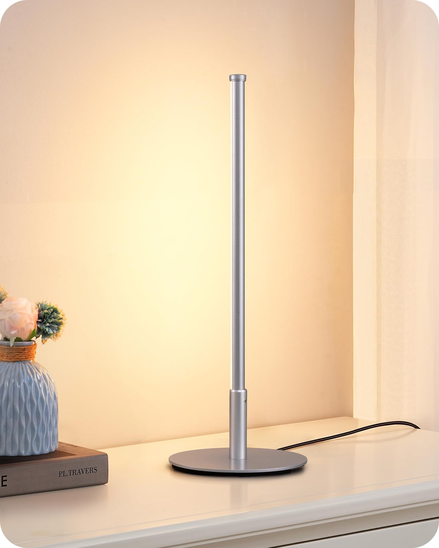 EDISHINE LED Table Lamp - Minimalist Design, 3 Dimmable Color Temperatures, Touch Control, Silver Finish, 6W
