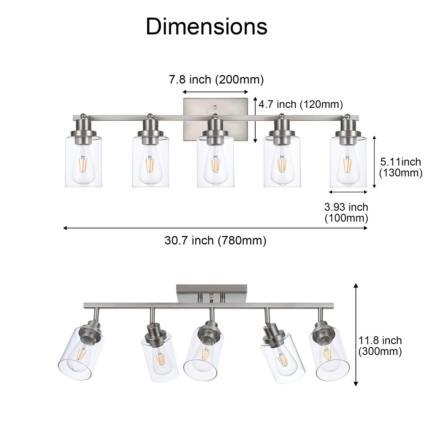 Wanluce 5 Light Track Lighting Kit Brushed Nickel Kitchen Track Lighting Fixtures Ceiling Mount Bathroom Vanity Wall Scones Light Fixture With Clear Glass  Rotatable Spotlight For Kitchen Shop Hallway