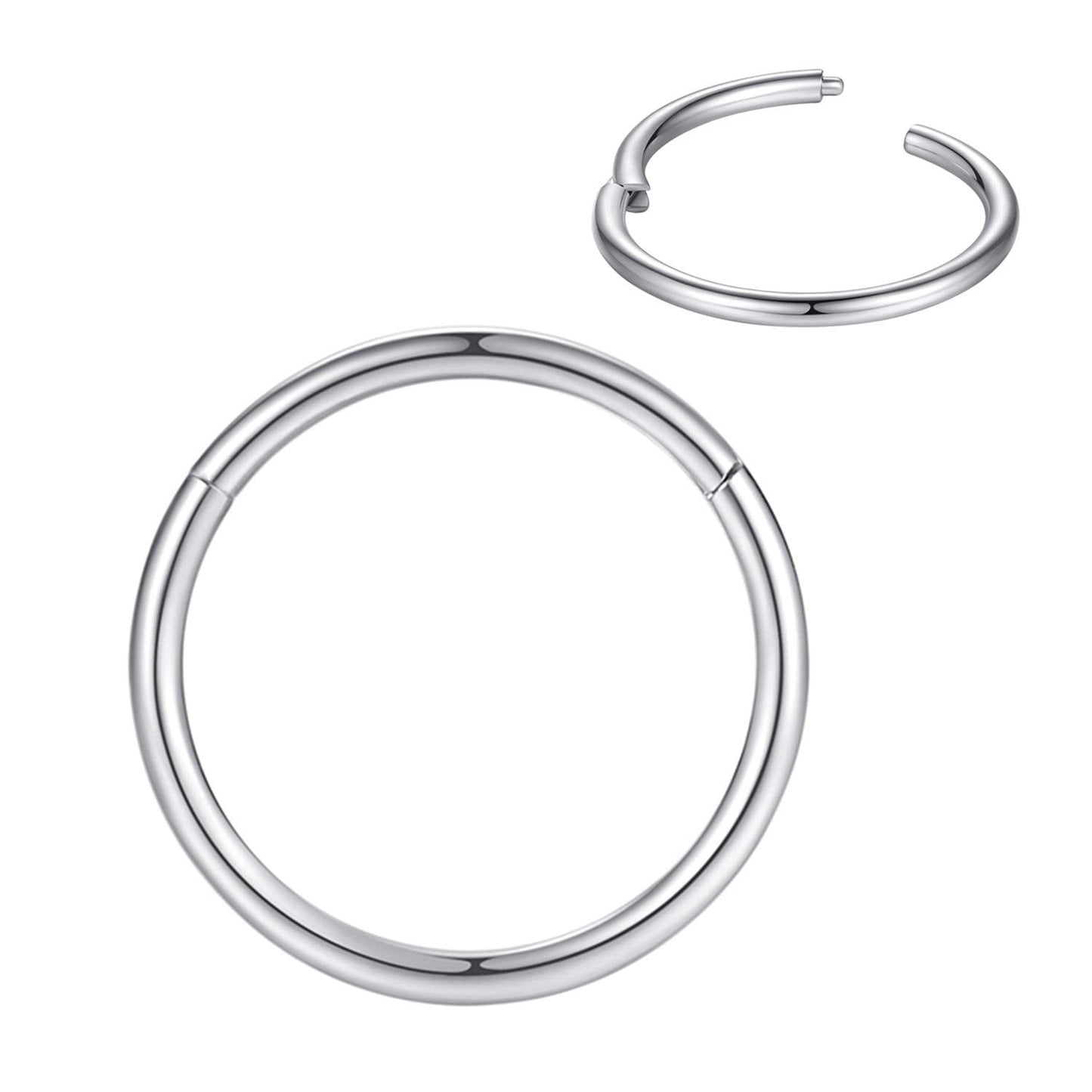 FOLLOWMOON 10mm Septum Ring Silver Nose Rings Hoop 18 Gauge Nose Hoop Helix Daith Tragus Earrings Hinged Segment Septum Clicker