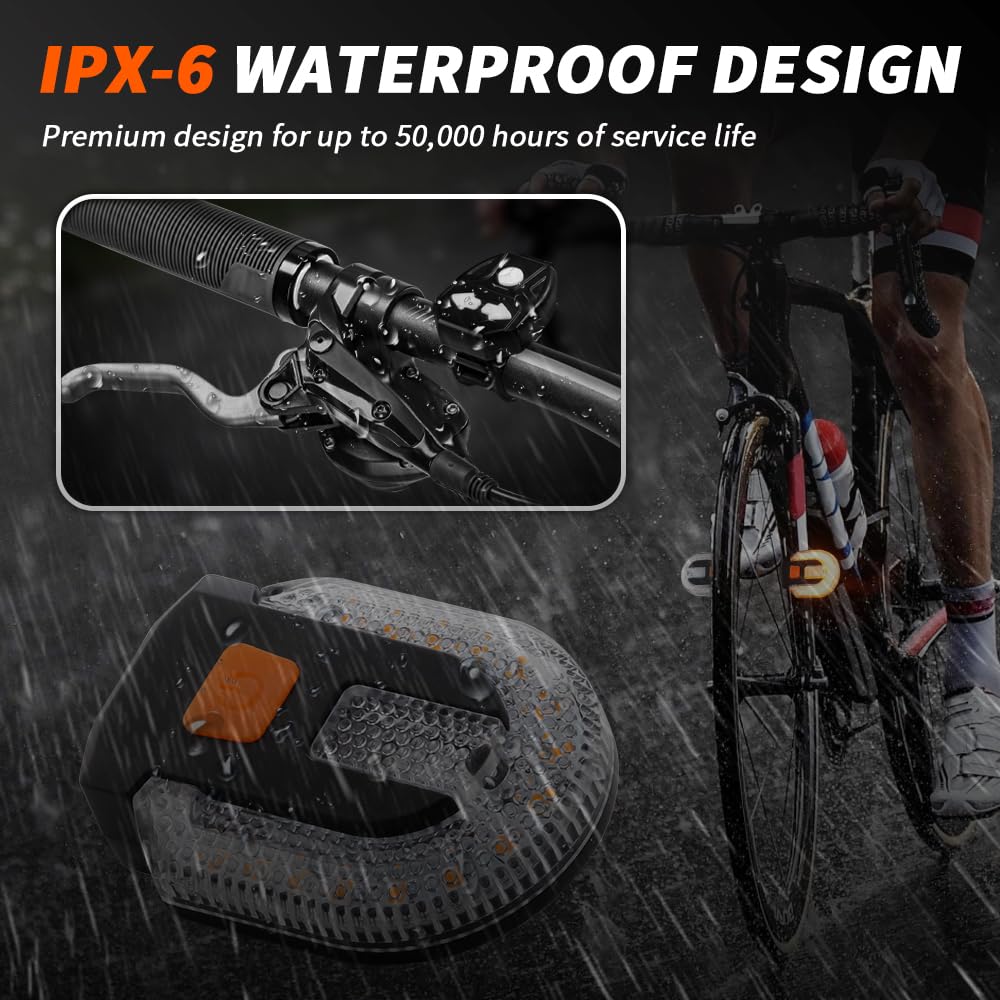 UPXSXT Bicycle Turn Signals with Alarm, USB Rechargeable, Waterproof Strobe, 5 Modes, Yellow Red