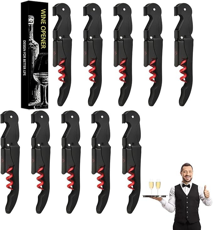 Wine Opener Waiter Corkscrew, Professional Wine Key for Servers, Bartender with Foil Cutter, Manual Wine Bottle Opener Double Hinged (10, Black Red)