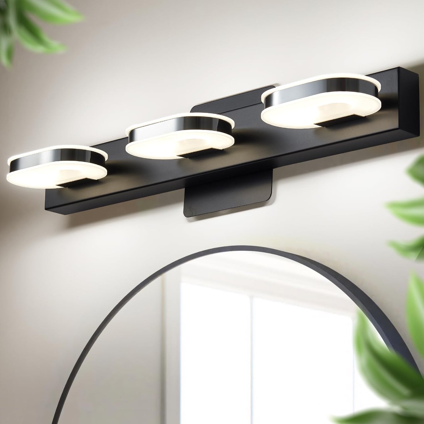 Myhaptim Modern LED Vanity Light Fixture, 3 Lights, Stainless Steel, 19 Inch, Black