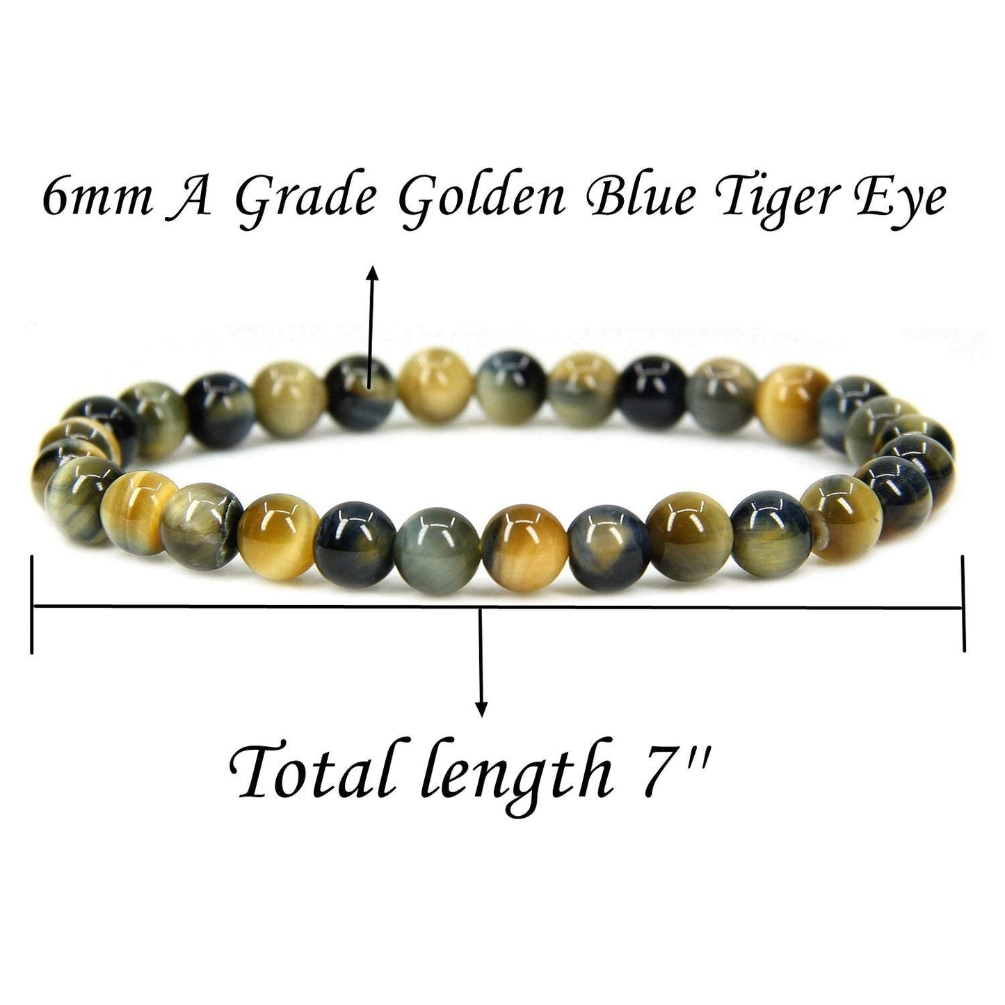 Natural Golden Blue Tiger Eye Gemstone 6mm Round Beads Stretch Bracelet 7 Unisex