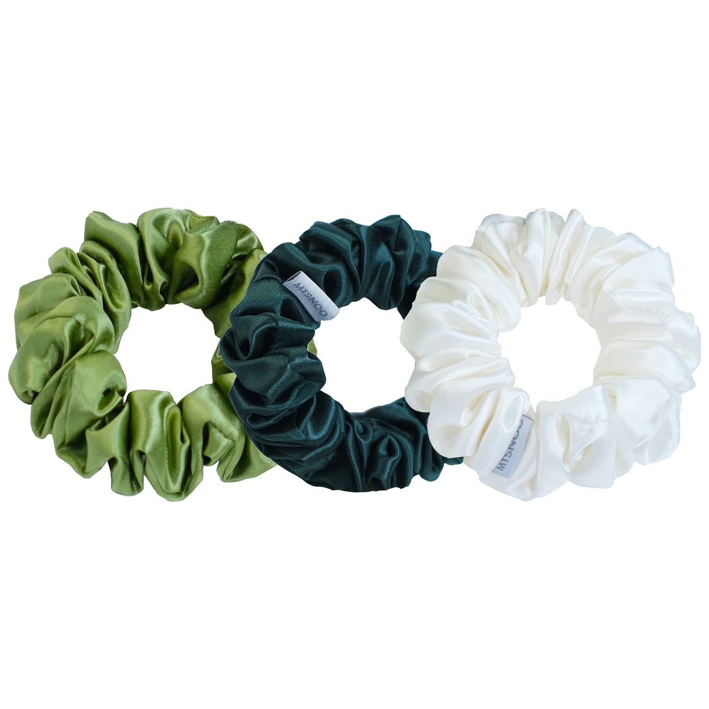 MTSNOO Silk Scrunchies, 3 Pack - 100% Pure 22 Momme Mulberry Silk Scrunchies for Curly Hair with Elastic Band, Silk Hair Ties Ro