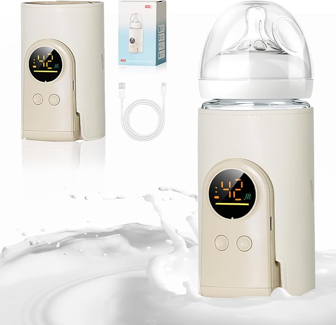 Bottle Warmer on the go,Comfortable Car Waterless Breastmilk Heater,Rechargeable Portable Milk Warmer for Travel,Fast Warming,Long-Lasting Warming up to 6-10H (6000 mAh)