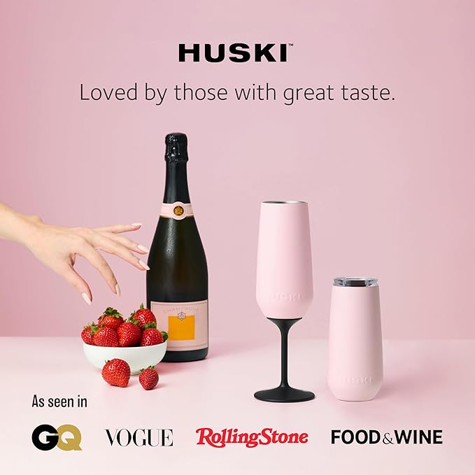 Huski Champagne Flute | NEW | Premium Stainless Steel Champagne Glass with Lid | Go Stemmed or Stemless with Detachable Stem | Triple Insulated Tumbler | 8oz Capacity | Great Gift (Brushed Stainless)