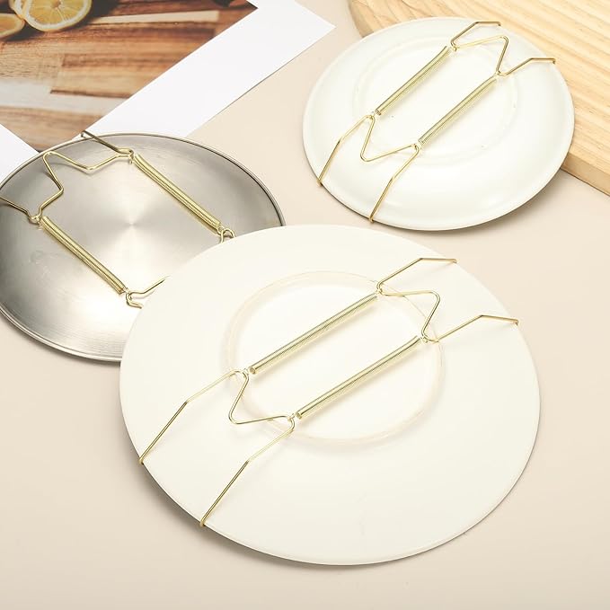 uxcell 4pcs Plate Hangers for the Wall, 12 Inches Stainless Steel Wire Plate Holders with Traceless Nail Displaying Plates Dish DIY Craft, Golden