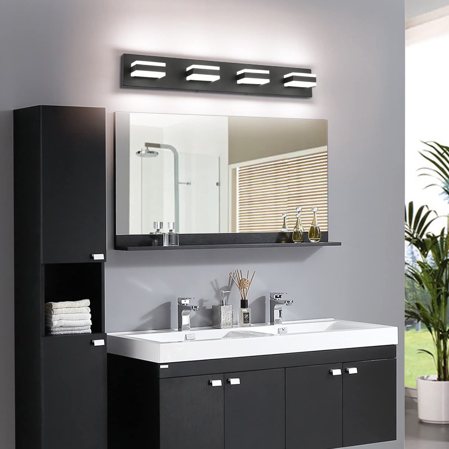 SOLFART 4-Light Dimmable LED Bathroom Light Fixture, Matt Black Vanity Light, Model S8568-4T-6000K