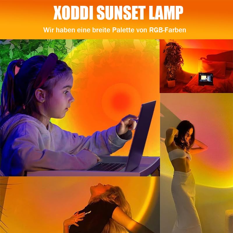 xoddi Sunset Lamp Projector LED Lights with Remote, 16 Colors, 360? Rotation, Model 7011, Black