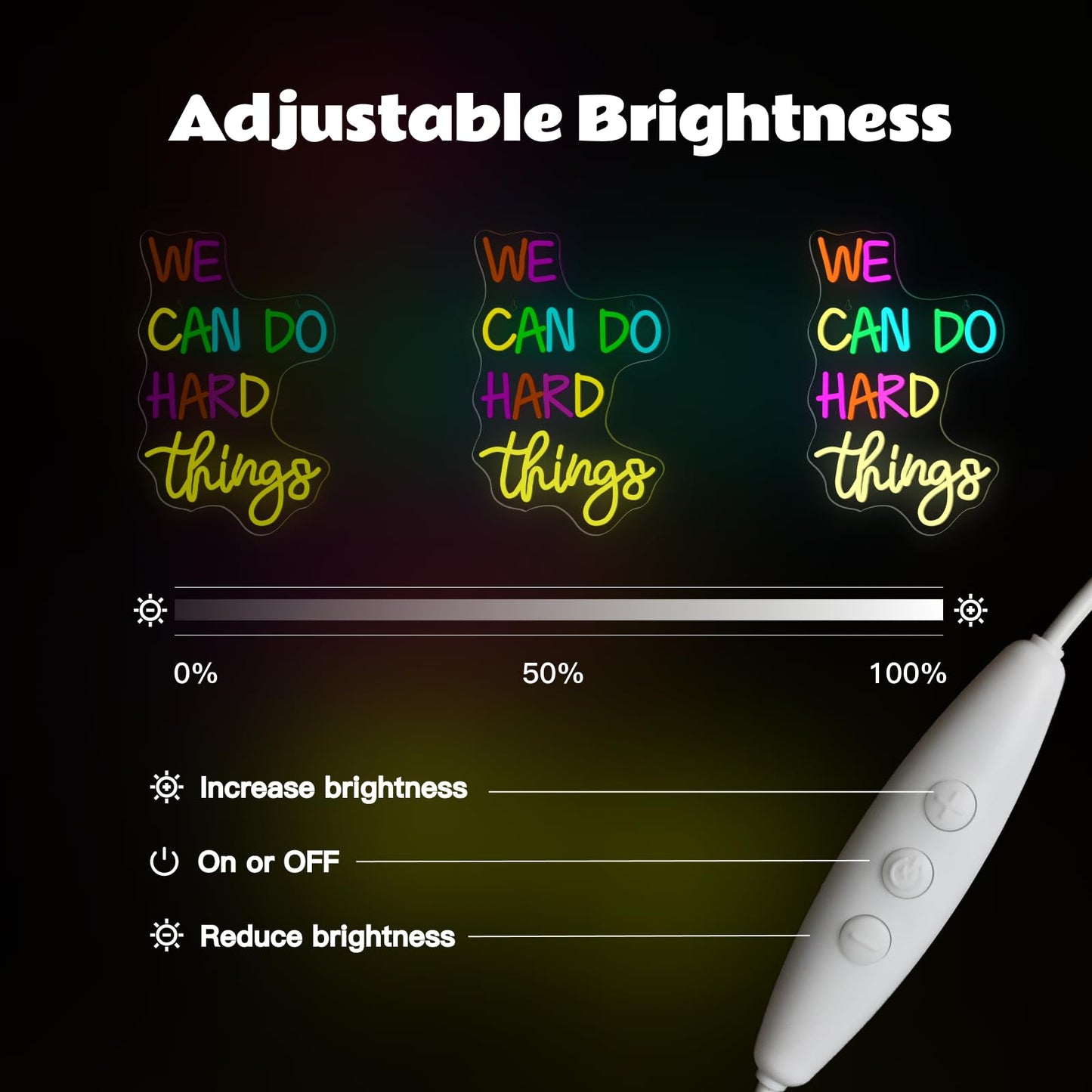 Faxfsign We Can Do Hard Things Neon Sign Classroom Led Neon Light Kids Wall Art Decor For Bedroom Library Office Postive Inspirational Children Students Birthday Gifts