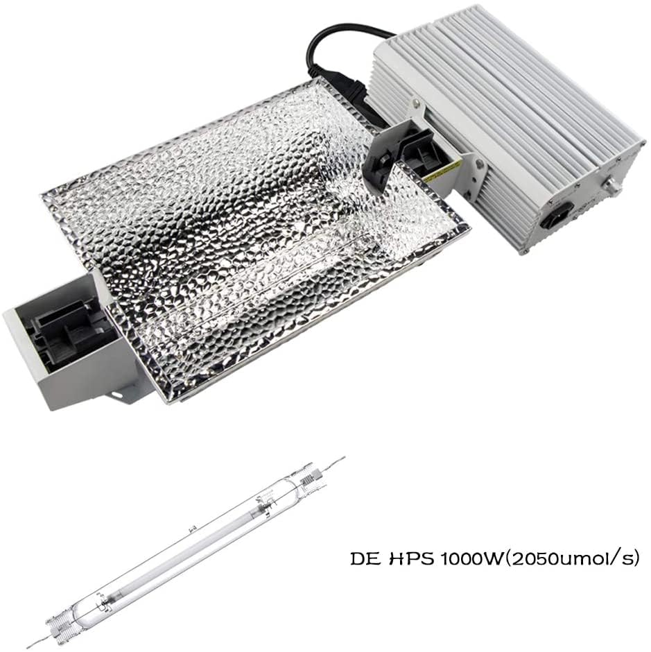 Generic Raylux 1000 Watt DE Grow Light System with Controller Port, Aluminum Reflector, Silver, Model 1, 2100K DE HPS Bulb