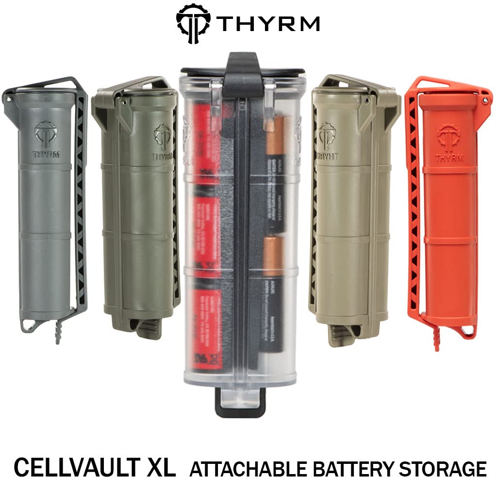 Thyrm Cellvault Xl Battery Storage (Urban Grey) Case For Aa, Aaa, Cr123, 18650 Batteries, Survival Gear, Made In Usa