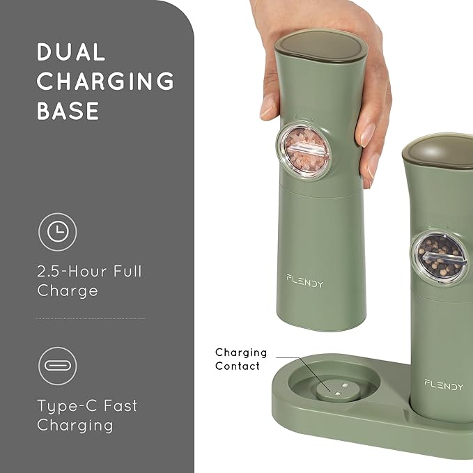 Gravity Electric Salt and Pepper Grinder Set Rechargeable, Automatic Salt and Pepper Grinder Set with USB C Charging Base, Gravity Salt and Pepper Shakers Set Electric