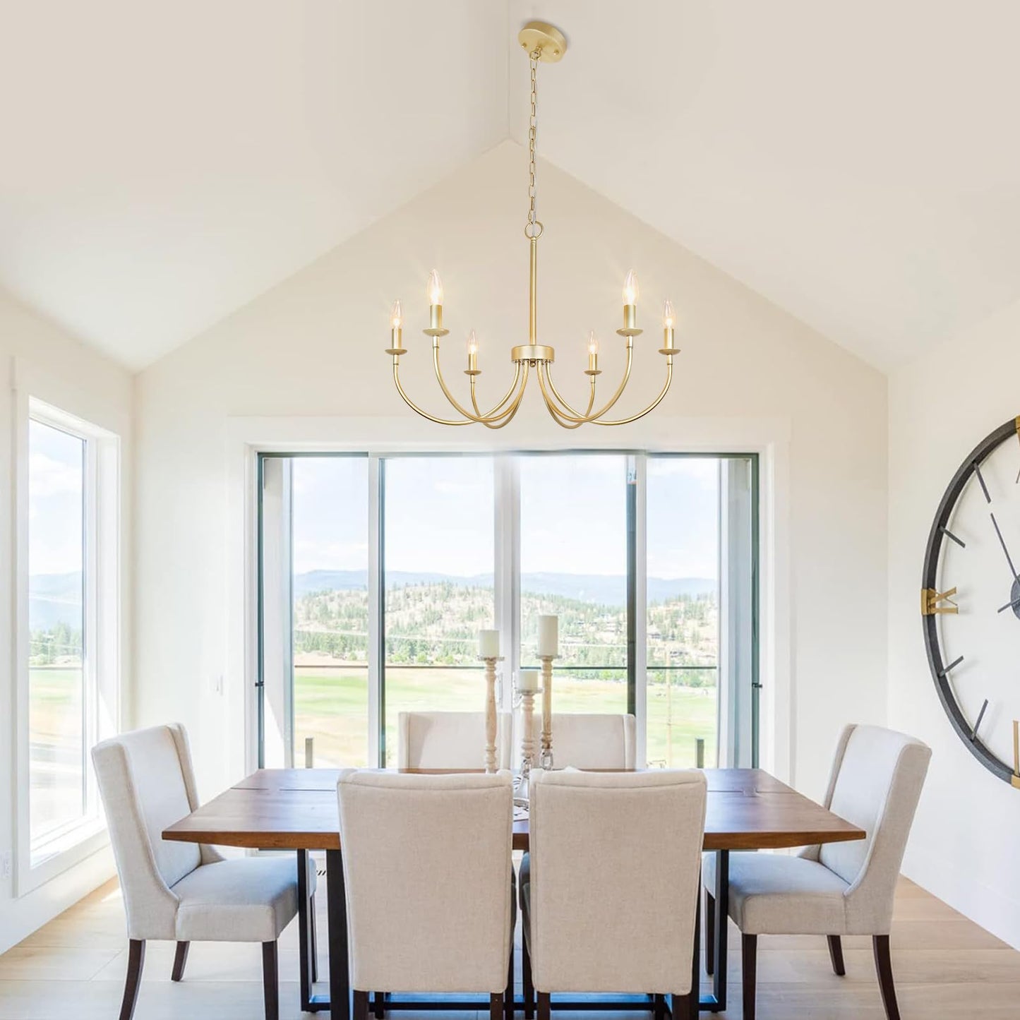 Puyveyor Gold Chandelier  6-Light Farmhouse Chandelier For Dining Room Lighting Fixtures Hanging  Industrial Candle Modern Chandelier For Bedroom  Foyer  Living Room And Entryway