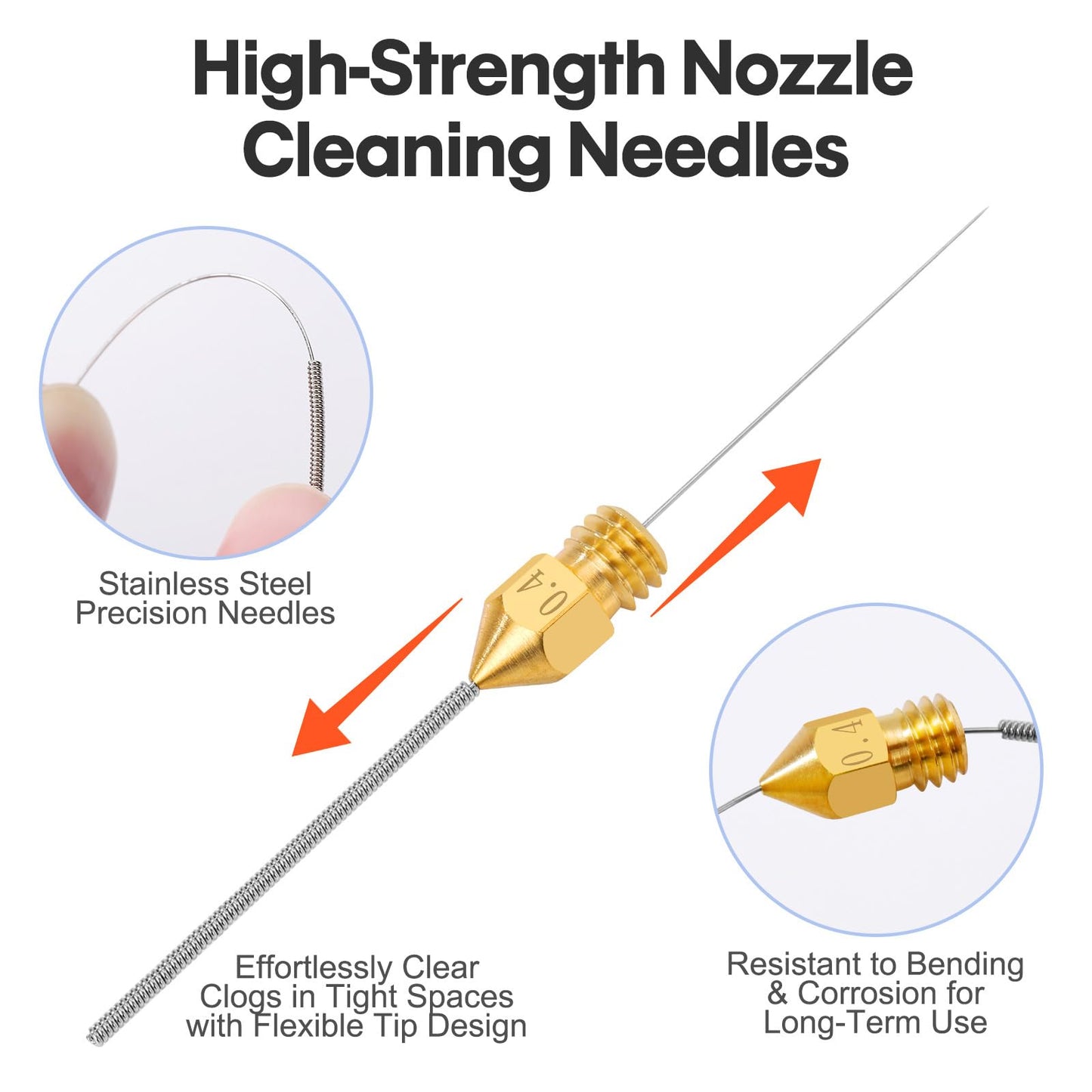 22PCS 3D Printer Nozzle Cleaning Kit, 3D Printer Cleaning Kit with 20x 0.4mm Stainless Steel Needles, 1 Precision Tweezer & Copper Wire Brush, Universal Clog Removal Tool for 3D Printers