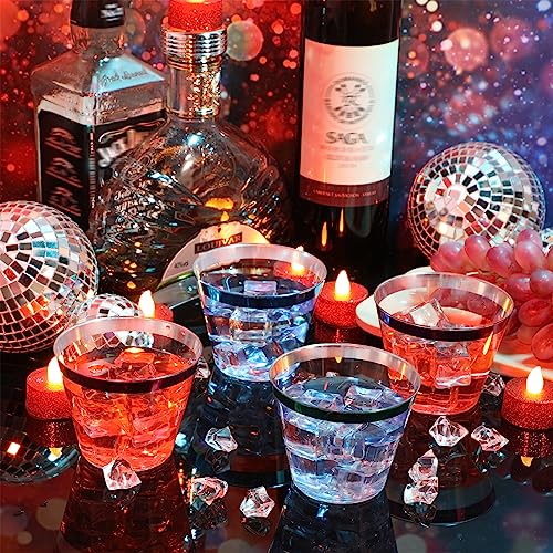 Zhehao 100 Pcs 9 oz Rimmed Plastic Cups Clear Wine Glasses Heavy Duty Cocktail Cups for Wedding Birthday Holiday Party Rec...