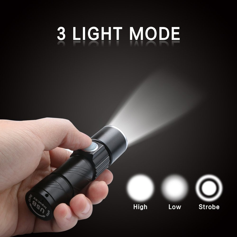 Wreow Mini Usb Rechargeable Flashlight Led Flashlights 3 Light Modes And Zoomable  Ip65 Water-Resistant Super Bright Pocket Torch Light For Camping  Hiking  Emergency  Edc (2 Pack)