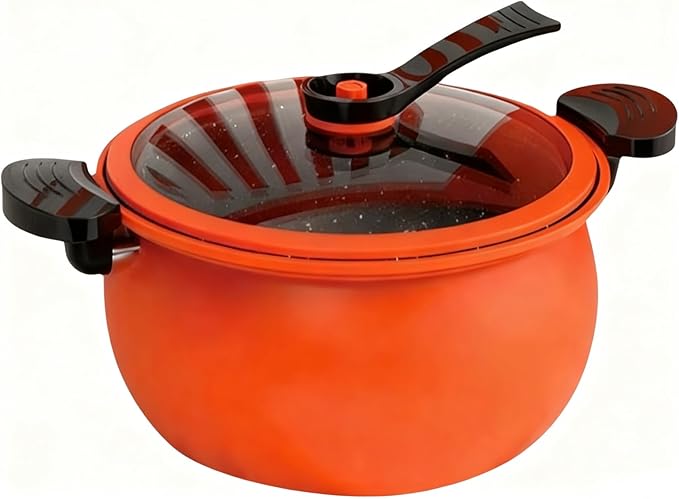 Micro Pressure Cooker, Multifunctional Large Capacity Non-stick Pressure Cooker, 8QT, Non-Stick Surface, Visual Glass Lid, Safety Valve, for All Stovetops (Orange)