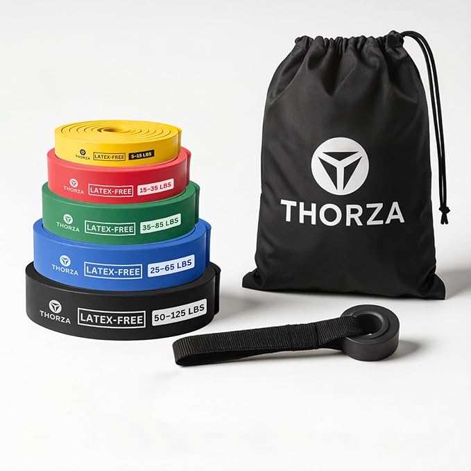 THORZA Full Body Workout Set - TPE Material Power Exercise Bands Without Latex, 7-Piece Complete Resistance Bands Set for ...