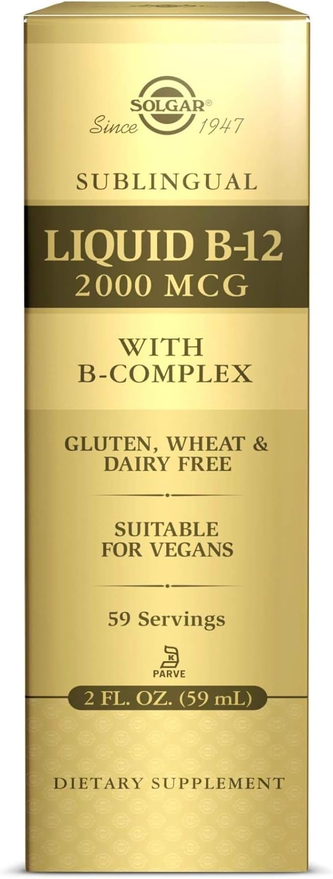 Solgar Sublingual Liquid B-12 2000 mcg with B-Complex, Supports Production of Energy - Nervous System - Promotes Heart Health - Vegan, Gluten Free, Kosher, 2 Fl Oz