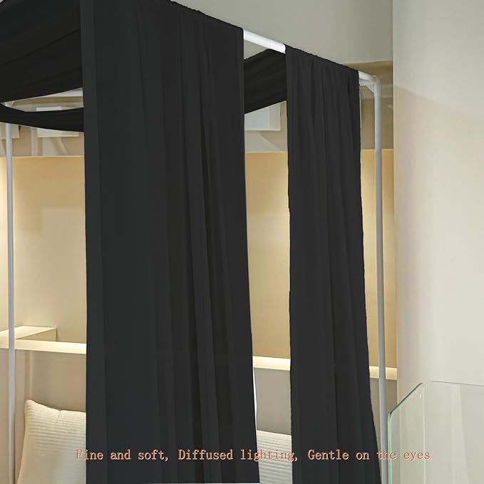 AIKASY Black Bed Canopy Scarf for Twin - Luxury Sheer Canopy Bed Curtains with Light - Suitable for Four-Poster Bed, Metal Bed Frame, Wood Bed Frame -1pic