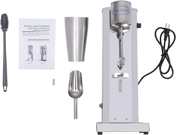 Milkshake Maker for Malts Soda Fountain Drinks Protein Shakes Whipping Omelets and Pancake Batter Kitchen Commercial 110V Stainless Steel Single Head 16000RMP