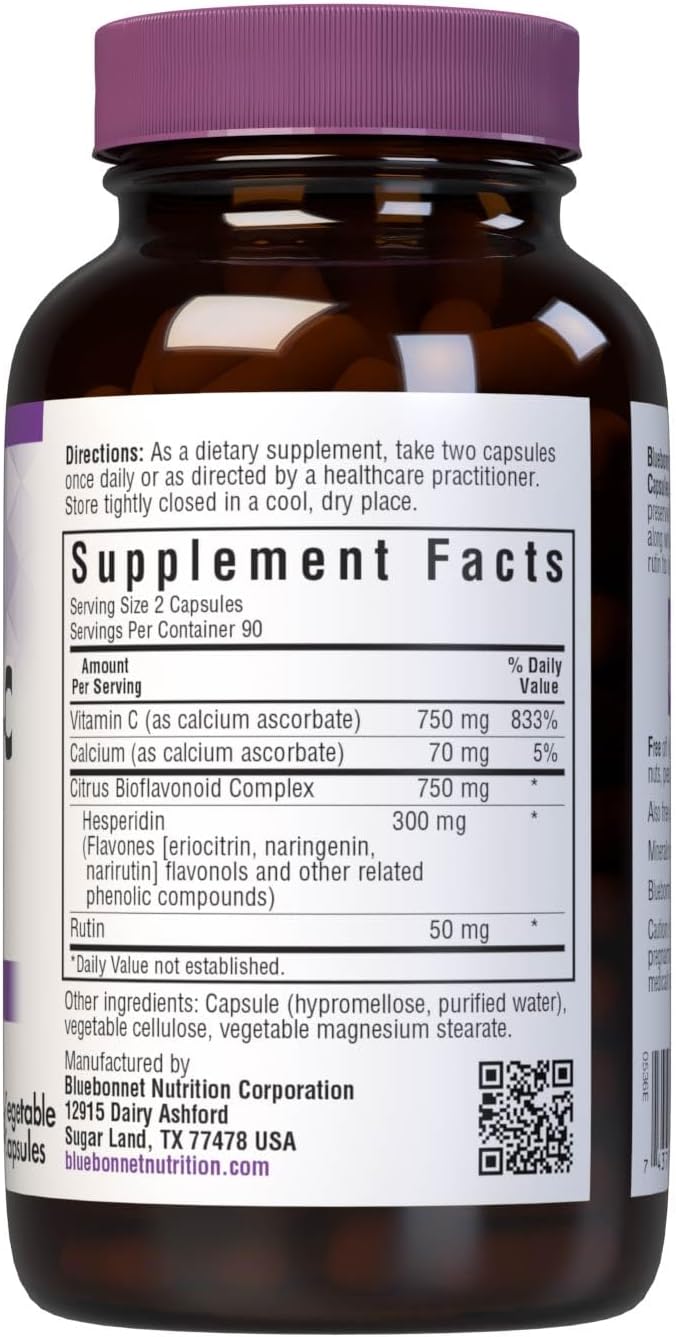 Bluebonnet Nutrition Mega Bio-C Formula Vegetable Capsules, High Potency Buffered Vitamin C, for Immune Health, Soy Free, Gluten Free, Non-GMO, Kosher, Dairy Free, Vegan, 180 Count