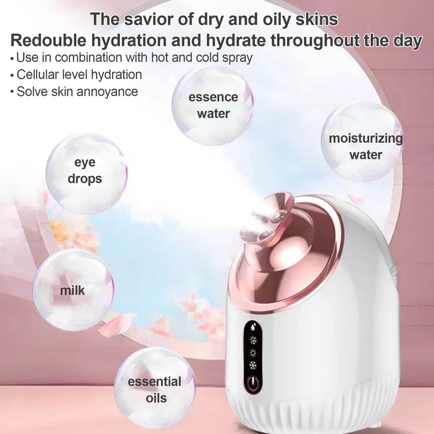 WHNL Facial Steamer - Nano Ionic Facial Steamer with Cold&Warm&Hot Mist,240ml Large Water Tank,Small Face Humidifier, Pink