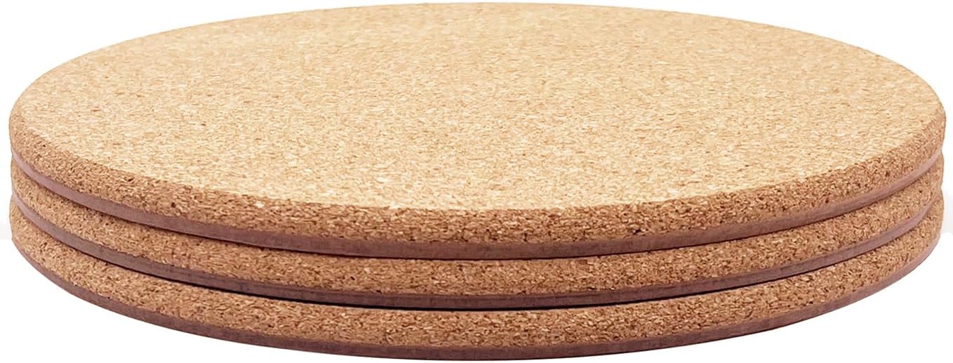 Cork Plant Coasters, Layers Hard Thick Planter Coaster, 10 Inch Absorbent Mats, Cork Trivets for Hot Dishes, Coasters for House Plants, 3 Pcs