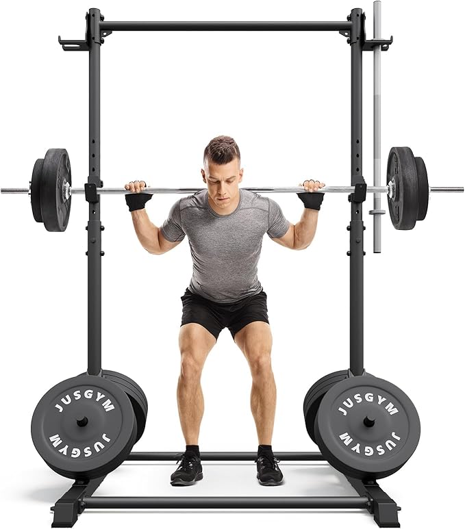 Jusgym Squat Rack with Pull Up Bar, Heavy Duty 600LBS Weight Capacity Squat Rack for Home Gym, Adjustable Multi-Functional...
