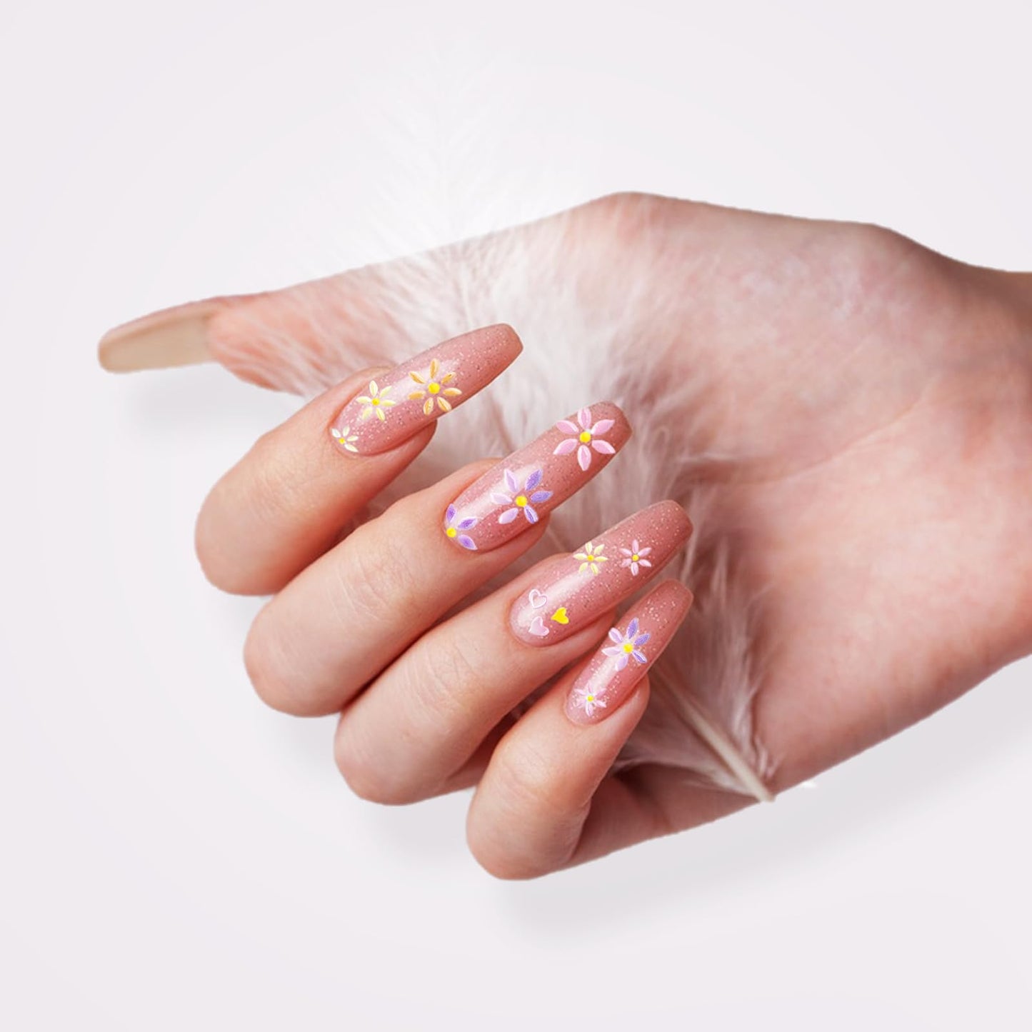 HAIIDOAK Nail Stickers, 4 Sheets Floral 5D Embossed, Self-Adhesive for DIY Manicure
